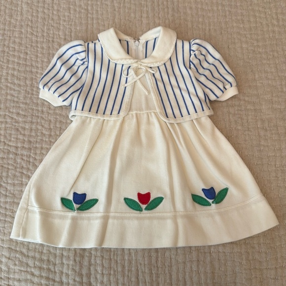 Vintage girls dress with embroidered flowers and attached jacket - Picture 1 of 8